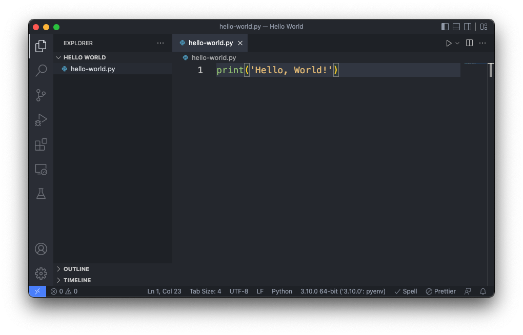 Printing Hello World in VS Code